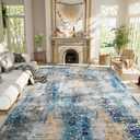 Living Room Rug 7x10 Ultramarine Area Rugs Machine Washable Abstract Boho Large Rug Non-Slip Non-Shedding Faux Wool Indoor Vintage Carpet for Bedroom, Classroom, Dining Room, Kids Playroom