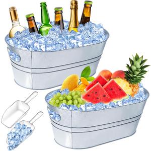 4 Gallon Ice Buckets for Parties, IKAYAS Galvanized Metal Ice Bucket Ice Tub with Scoop for Cocktail Bar Mimosa Bar Supplies, Large Champagne Bucket Beer bucket Metal Tub (1 Pack)