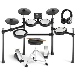 AODSK Electric Drum Set with Quiet Mesh Pads,Electronic Drum for Beginner,USB MIDI,Throne,Headphones,Sticks, Included 15 Kits and 195 Sounds (AED-403-Teenagers Beginners)