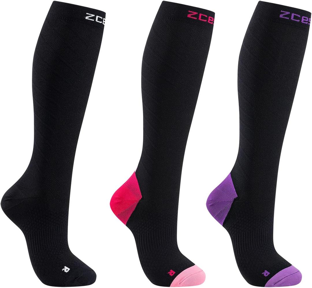 Men & Women's Compression Socks 20-30mmHg 3 Pairs for Nurses,Pregnancy,Travel,Running,Athletic,Cycling