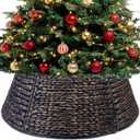 CLAYNIX Tree Collar - Large to Small Christmas Tree, 28" Christmas Tree Ring Adjustable Water Hyacinth Skirt, Christmas Tree Skirt for Decoration, Base Protection from Pets (Black)