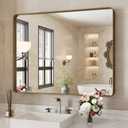 WEER Bronze Bathroom Wall Mirror, 40x32 Inch Oil Rubbed Bronze Vanity Mirror, Farmhouse Bronze Mirror with Aluminum Alloy Brushed Metal Frame, Tempered Glass, Anti-Rust (Horizontal/Vertical)