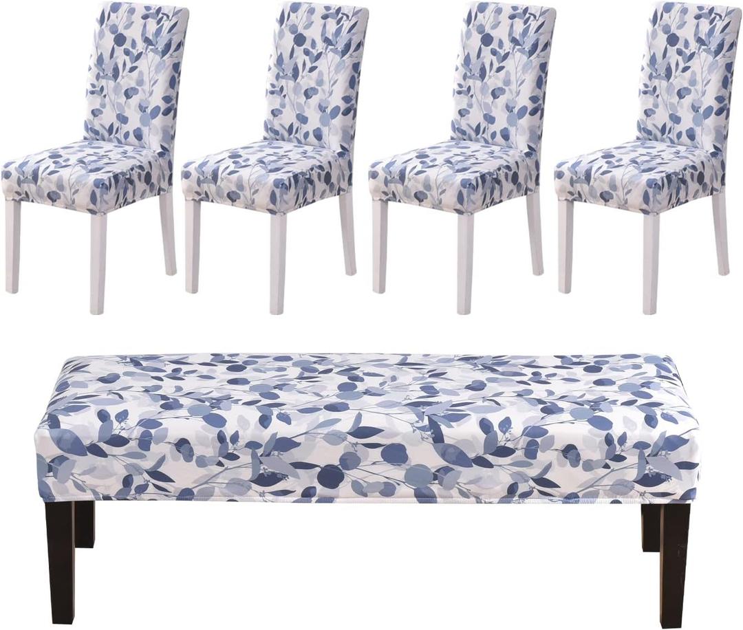 HAOYONG Dining Room Chair Cover Printed Chair Slipcover Washable Parsons Chair Slipcover Removable Seat Protector for Dining Room Hotel Ceremony Restaurant - 4 PCS Chair Cover+1 PC Bench Cover (style 2)