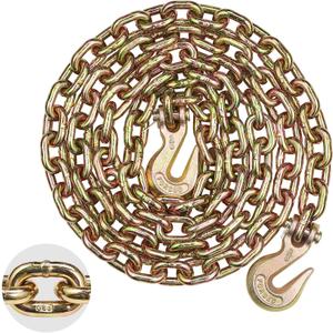 VEVOR G80 Transport Binder Chain, 3/8" x 10.3' Tow Chain with Clevis Grab Hooks, 7100 lbs Safe Working Load, Heavy Duty Trailer Logging Chain for Transporting Towing Truck Tie Down Binding Equipment