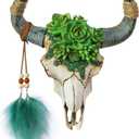 alikiki Bull Skull Head Wall Decor - Succulent Flowers Resin Cow Horn Southwestern Wall Hanging 3D Animal Sculpture Crafts Western Boho Decor for Bedroom Living Room