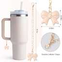 2 x 8PCS Stanley Cup Accessories, Stanley Accessories | 2PCS Silicone Bow Straw Toppers, 2 Cute Bow Handle Charm, 2PCS Water Bottles Bufferfly Patches Self-Stickers Accessories Decor (Beige-Butterfly)