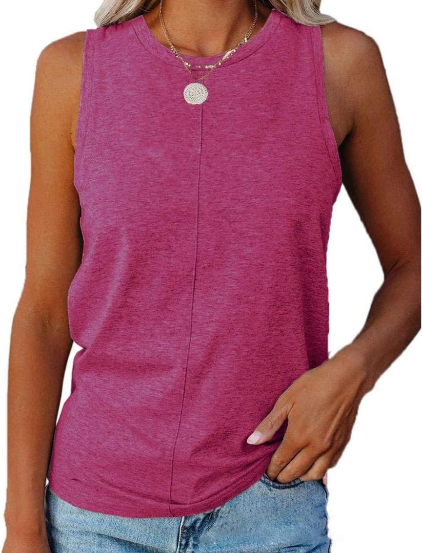 ZIWOCH Womens Crew Neck Tank Tops Sleeveless Loose Fit Shirts (Pink)