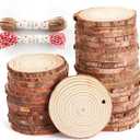 50Pcs Wood Slices 2.4"-2.8" Unfinished Natural Wood Rounds with Pre-drilled Hole and 66Feet Twine String, Wood Slices for Wood Burning Painting DIY Crafts Christmas Ornaments Party Wedding Decor