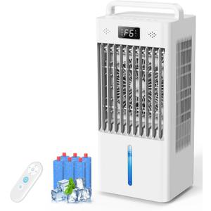 Windowless Portable Air Conditioners, Cooling Fan with 3 Speeds & 3 Modes, Evaporative Air Cooler, Swamp Cooler with Water Tank for Home Indoor 12H Timer No Hose Needed with Remote，60°-110°Oscillation