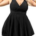 Angel season Plus Size Swimsuit for Women 2 Piece Tankini Vintage Bathing Suit Beach Seaside Flowy Swimdress with Short, Black, L