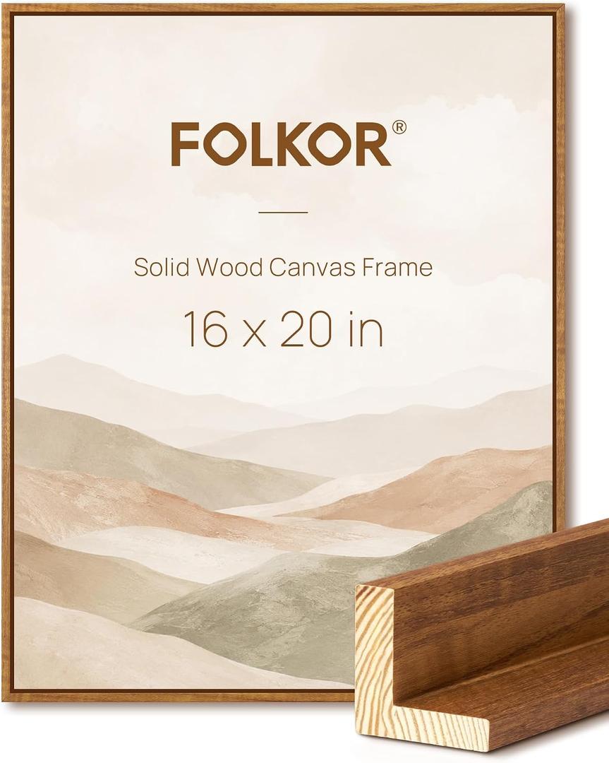 Solid Wood 1.25" Deep Canvas Frame for 16x20 Wall Art Print,Brown