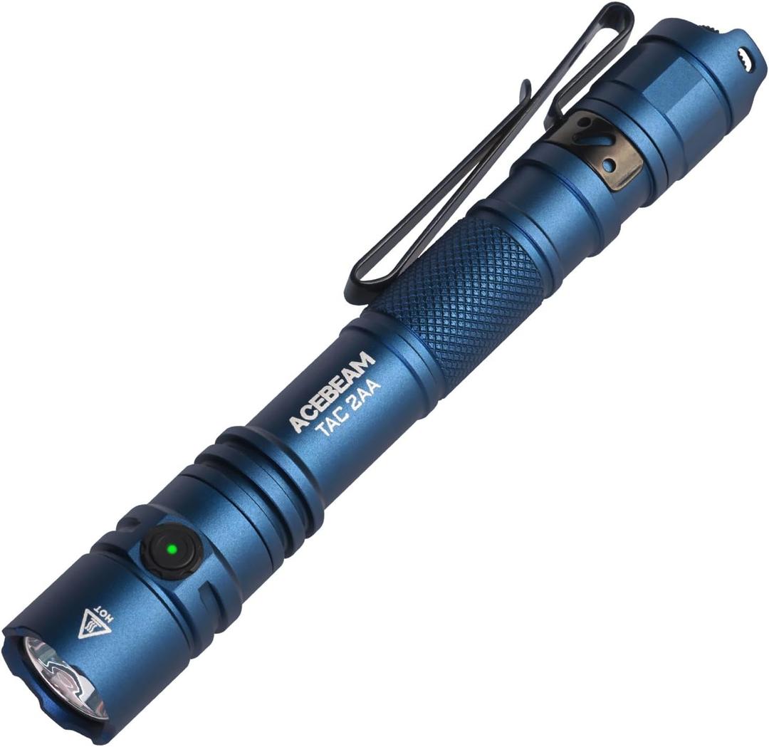 ACEBEAM TAC 2AA EDC Tactical Dual Modes Flashlight Rechargeable, 1400 High Lumens Flashlight, Dual Switch Pocket LED Flashlight, Super Bright Small Flash Light for Emergency, Camping, Home(SFT-25R HI) (Blue 6500K-1400 Lumens 304 Meters)
