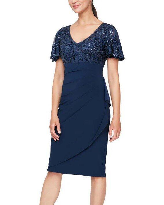 Alex Evenings Women's Knee Length V Neck Cocktail, Mother of The Bride Dress (Petite & Regular Sizes) 10p