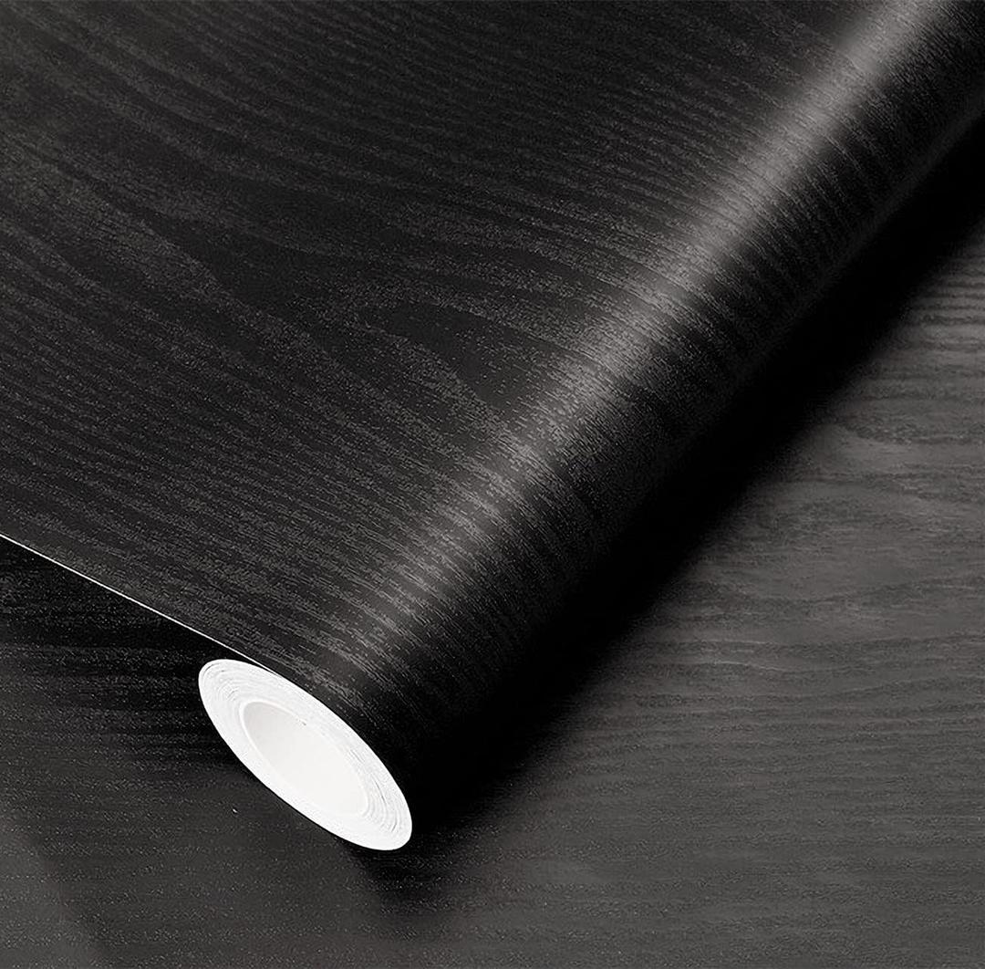 24" x118" Black Wood Wallpaper Peel and Stick Film Black Wallpaper Self Adhesive Removable Wall Paper for Countertop Furniture Kitchen Cabinet Vinyl Paper Thickening Easy to Clean