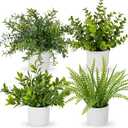 Hollyone 4 Pack Artificial Potted Plants Eucalyptus Rosemary Boston Fern ZZ Plant Fake Plant in Pot Small Faux Plant Greenery Aesthetic Indoor Home Decor Bathroom Bedroom Table Shelf Office