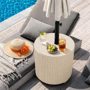Patio Table with Hole for Umbrella, Pool Side Table, Beige