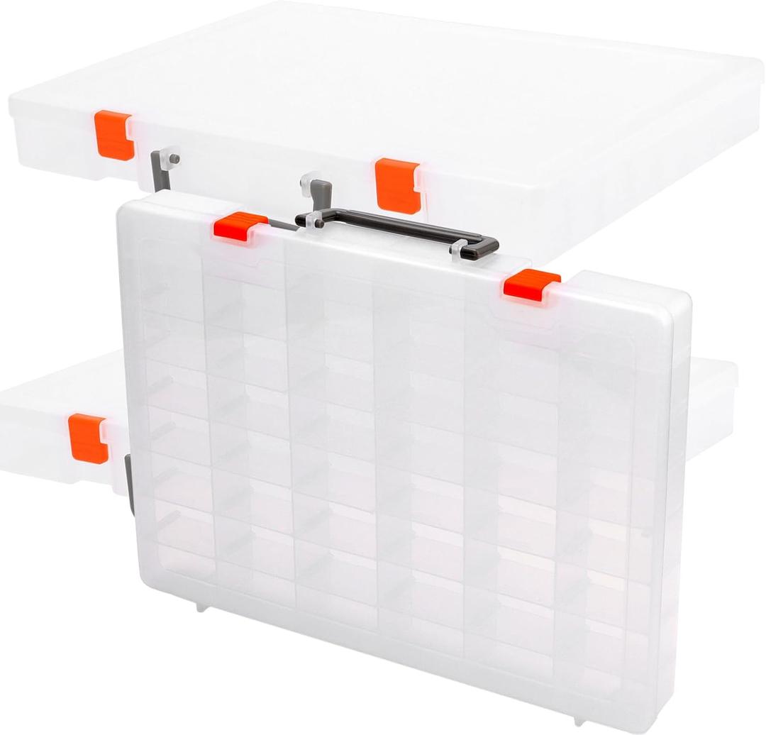 MOUYAT 2 PCS 48 Grids Plastic Bead Organizer Container Storage Box,Clear compartment Storage Box with Adjustable Dividers for Bead Button Jewelry Small Parts DIY Accessories