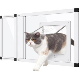 Sliding Cat Door for Window, Fits 22"-28.5" Width Window, 1-Min Install | Aluminum Frame + HD Glass | Weatherproof Design | Magnetic Closure Window Cat Door Insert, Adjustable Pet Door Window for Cats