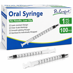 Pro Comfort 1ml Syringe without Needle, No Needle Individually Packaged Oral Syringe for Scientific Labs, Measurement, Dispensing, Oil or Glue Applicator Oral Dispenser