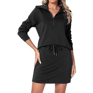 Casly Lamiit Women's 2 Piece Skirt Sets Athletic Skorts Tracksuit Half Zip Long Sleeve Workout Outfits Lounge Matching Set  (Medium, Black)