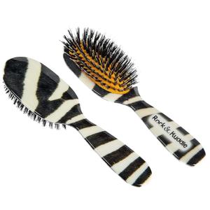 Rock & Ruddle Natural Boar Bristle Hair Brush for Women and Children. Wet or Dry Hair Detangling, Smoothing and Blowdrying. Bring out a Healthy Shine. Zebra Print Design, (Small/Travel Size, 17.5cm)