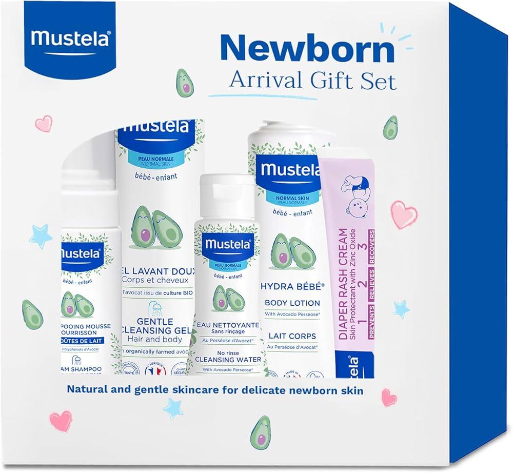 Mustela Newborn Arrival Gift Set  Baby Skincare & Bath Time Essentials  Natural & Plant Based  5 Items Set