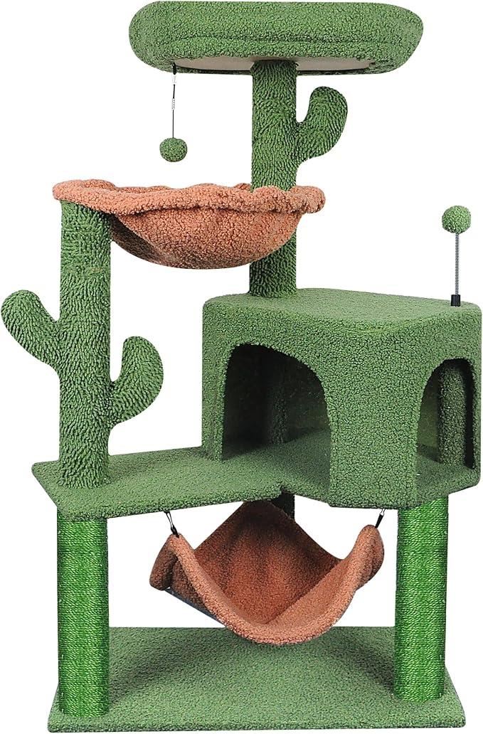 YUNIQUE Cat Tree with Cat Condo Scratch Post and Big Hammock, Green