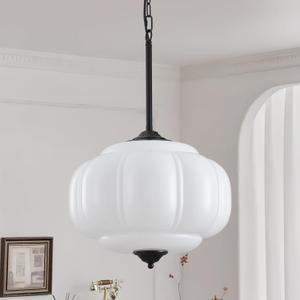 Milk Glass Light Fixture 15in Large Pendant Light Bulb Included