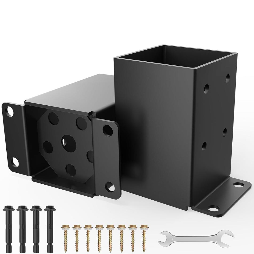 4x4 Post Base, Heavy Duty Post Anchor Base, Inner Size 3.5x3.5 Inch, 13 Gauge Thick Solid Steel Fence Post Brackets, Rust-Proof Black Powder-Coated for Pavilion Porch Railing Pergola(2 Pcs)