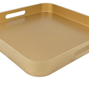 Square Gold Decorative Serving Tray with Handles, Versatile Ottoman Tray for Coffee Table, Entertaining, Outdoor Patio, Living Room, 13”*13”*1.6”