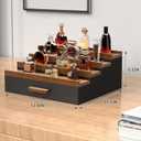 Wooden Cologne Organizer for Men 4 Tier of Perfume Display Holder of Drawer & 2 Hidden Compartments Larger Storage Space Mens Perfume Organizer Shelf Stand,Gift for Man (4T-Black Walnut)