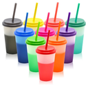 Color Changing Cups 10Pcs 12oz Plastic Tumblers With Lids and Straws for Iced Coffee Smoothie - Reusable Leak Proof Party Cups for Kids