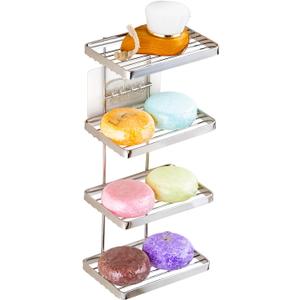 YQh 4 Tier Shower Shampoo Soap Holder, Shower Wall Soap Dish Holder, Shampoo Bar Holder, Bathroom Soap Box, Self-Draining Soap Bar Holder, Stainless Steel Soap Holder for Bathroom, Kitchen (Four Shelf Soap Rack)