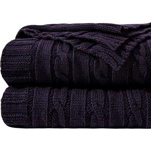 NTBAY 100% Pure Cotton Oversize (60x80) Cable Knit Throw Blanket, Super Soft Warm Knitted Blanket for Bed, Sofa, Chair, Couch - Extra Cozy, Machine Washable, Comfortable Home Decor, Eggplant Purple