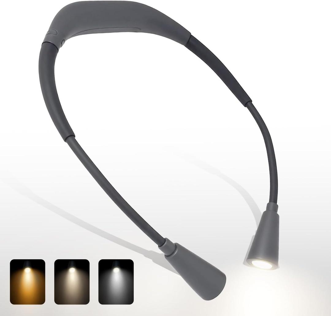 LED Rechargeable Neck Reading Light Suitable for Reading Books with 3 Color Temperatures, 90 Hour Long-Lasting Recharging Lamp, Ergonomic, Suitable for Reading, Weaving, and Repairing