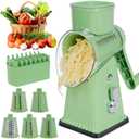Rotary Cheese Grater with 5 Blades, Large Food Tube, Safety Food Pusher, Strong Suction Base, Mint Green