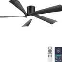 Ohniyou 52 Low Profile Ceiling Fan with Lights, Remote & APP Control Modern Flush Mount Indoor Outdoor Ceiling Fans, Dimmable, Silent DC Motor, Reversible, Black