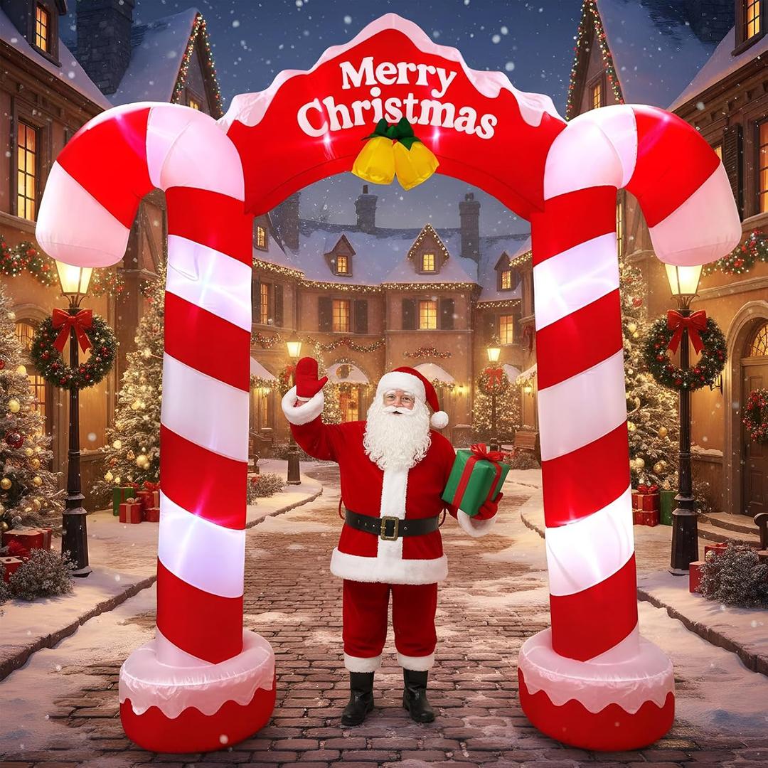 Soulchen 10ft 2025 Giant Candy Arch Inflatable Decoration Merry Christmas Arch Outdoor Decoration Built-in LED Light Blower Suitable for Indoor Outdoor Garden Yard Christmas Holiday Decor(Xmas)