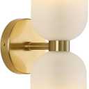 Minimalist 2-Light Gold Wall Sconces with Cylinder Glass Shades- Mid Century Vanity Wall Double Lights Hardwired- Modern Indoor Glass Wall Mounted Art Decor Lights (Frosted White, 1 Pack)