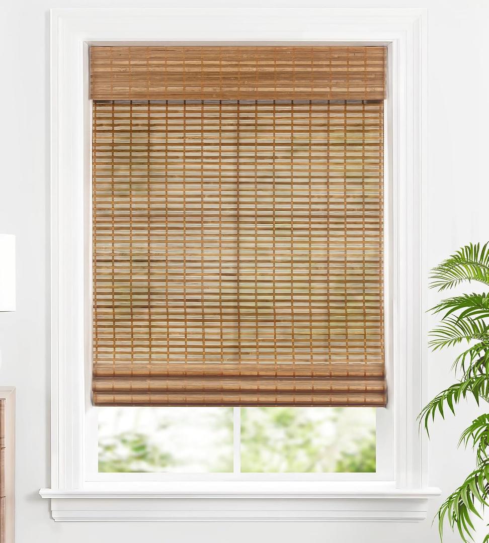 Cordless Bamboo Roman Shades, Squirrel, 19.5" x 49"