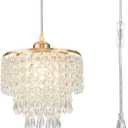 8" Plug in Pendant Light Corded Hanging Lights with Plug in Cord Hanging Lamp Plug in with 16.4 Ft Cord Mini Chandelier for Bedroom Kitchen Island Hallway Bathroom Closet (Gold)