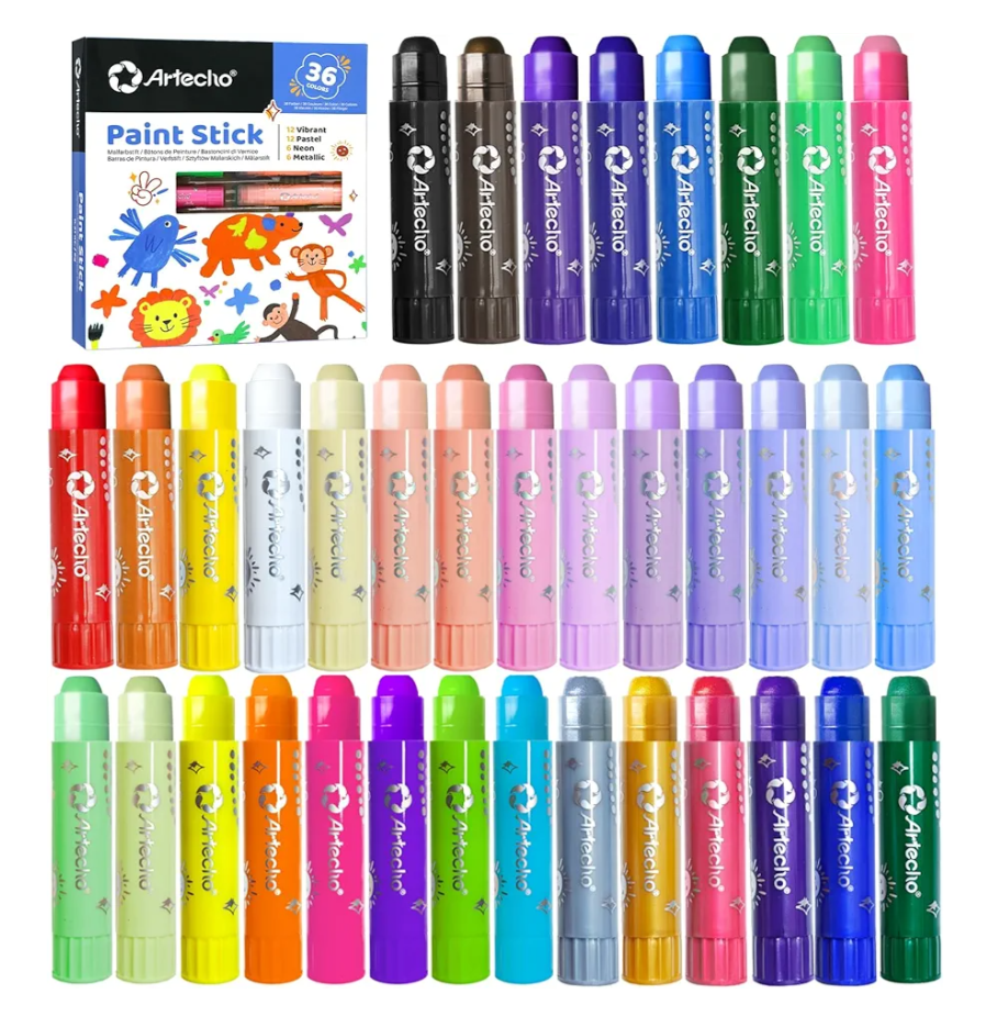 Paint Sticks, 36 Colors Washable Paint Sticks Including 12 Classic Colors, 6 Pastel Colors, 6 Neon Colors and 12 Metallic Colors