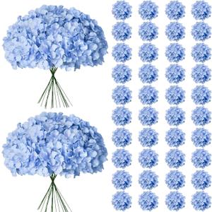 65Pcs Blue Hydrangea Artificial Flowers BulkRealistic Silk Fake Flowers with StemsFaux Hydrangea Flowers for Wedding Home Decor Centerpieces Living Room Garden Party Baby Shower Decoration