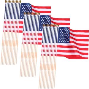 Mindsoft 18 x 12 Inch American Flags on Stick 250th Handheld USA Flags with Spear Top 4th of July Decorations Ground Wood Flagpole Pluggable Stick for Memorial Day Independence Day Parades(36 Pack)