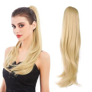 Ponytail Extension, 22" Long Claw Hair Extension Synthetic Wavy Straight Hairpieces Clip in Ponytail Wig Daily Fluffy Pony Tail for Women, 4.8 OZ, Blonde