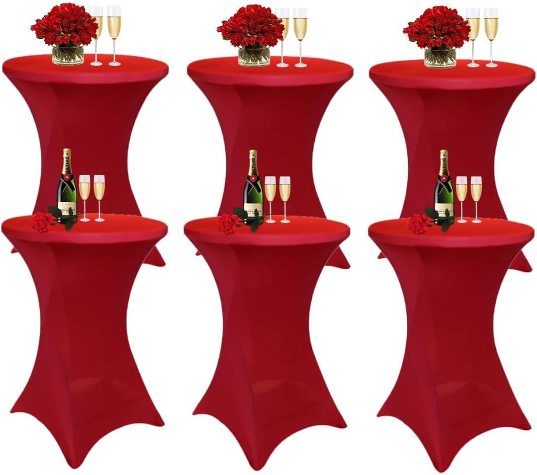 Albassa 6 Pack Cocktail Table Covers 32"x43" Spandex Stretch Highboy Top Tablecloth Fitted Round Table Cloths for Bar Wedding Cocktail Party Banquet Tables (6, Red, 32"x 43")