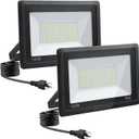 100W LED Flood Lights Outdoor, 2pack 10000lm Bright Led Work Light with Plug, 6500k Daylight White Outdoor LED Lights, IP66 Waterproof Patio Lighting