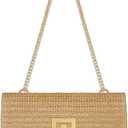 Straw Clutch Purse for Women Designer Evening Handbag Summer Beach Shoulder Crossbody Bag (Chain-Color Khaki)