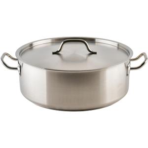 Winco 20 qt Stainless Steel Brazier Pan with Lid, 20 Quarts
