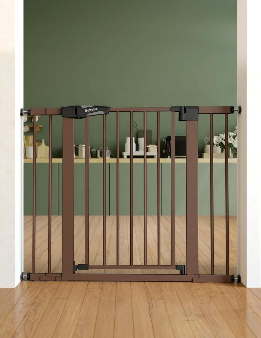 Babelio Baby Gate for Doorways and Stairs, 26-40" Auto Close Dog Gate, PressGuard C5, Easy-Install Pressure Mounted Safety Door, No Drilling Safety Gate for Child and Pets, Brown